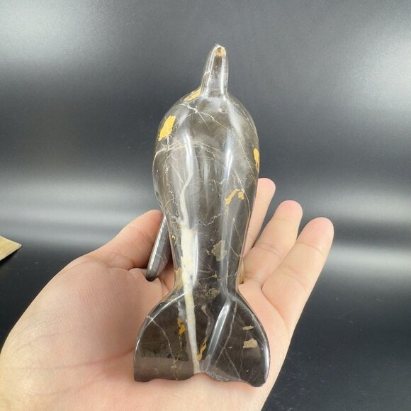 Hand Polished Marble Heavy Dolphin Figurine Animal Brown Multicolor Vintage - Picture 13 of 14